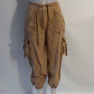 Womens Le Superb Tan Cropped Jogger Style Cargo Pants 2